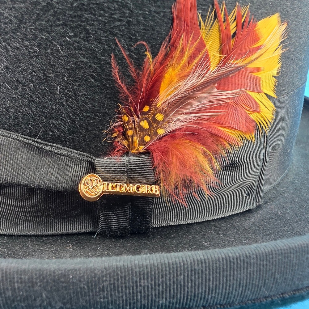 Biltmore Imperial Eleganza Hunter Green Felt Homburg Hat Feather Detail 7 1/2 - Picture 3 of 12